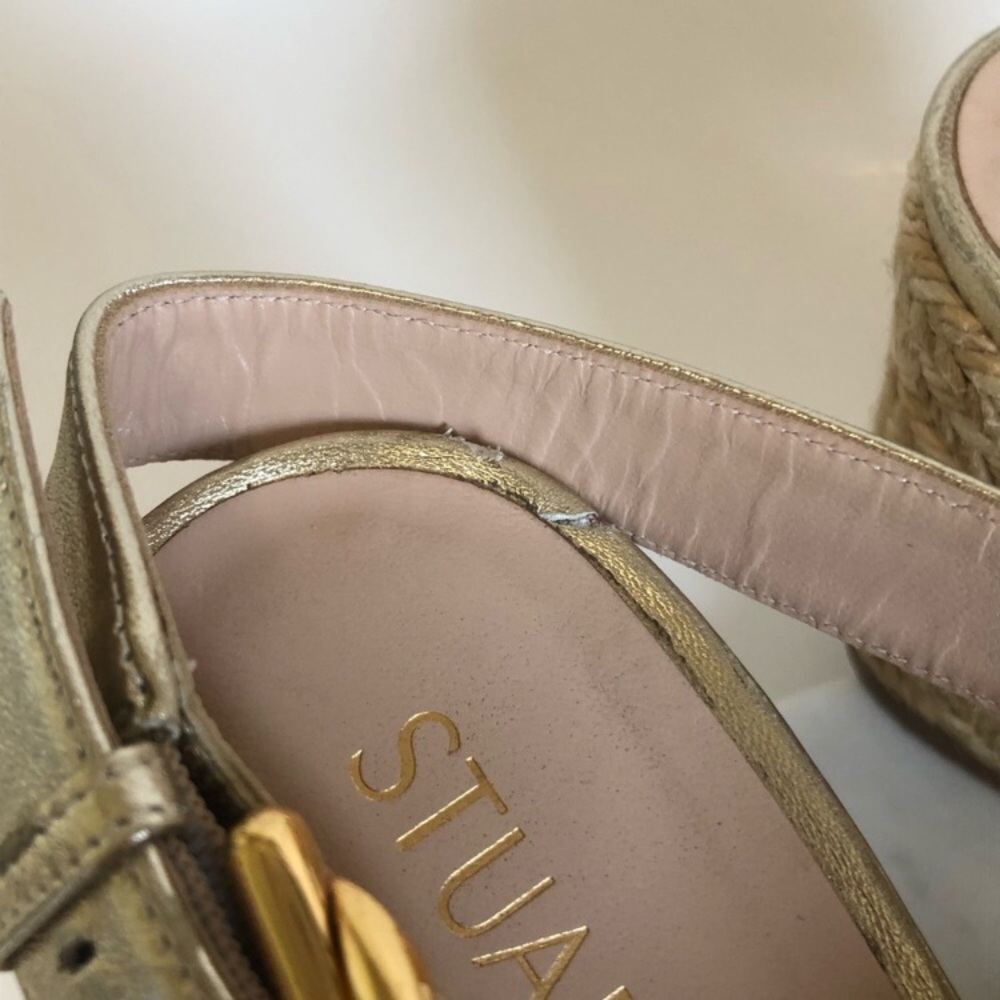Stuart Weitzman Zuzu Metallic Gold Espadrille Platform Wedge Sandals Size 8 - Picture 12 of 16